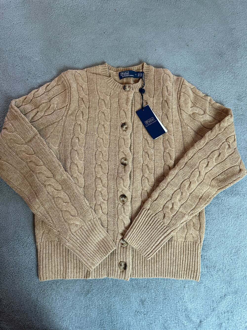 Polo Ralph Lauren Cable Knit Cardigan Womens M Carmel